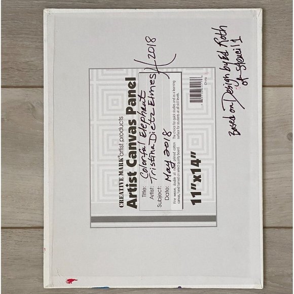 Colorful Elephant - Original Wall Art Handmade Mixed Media 11x14in Painting - Picture 7 of 7